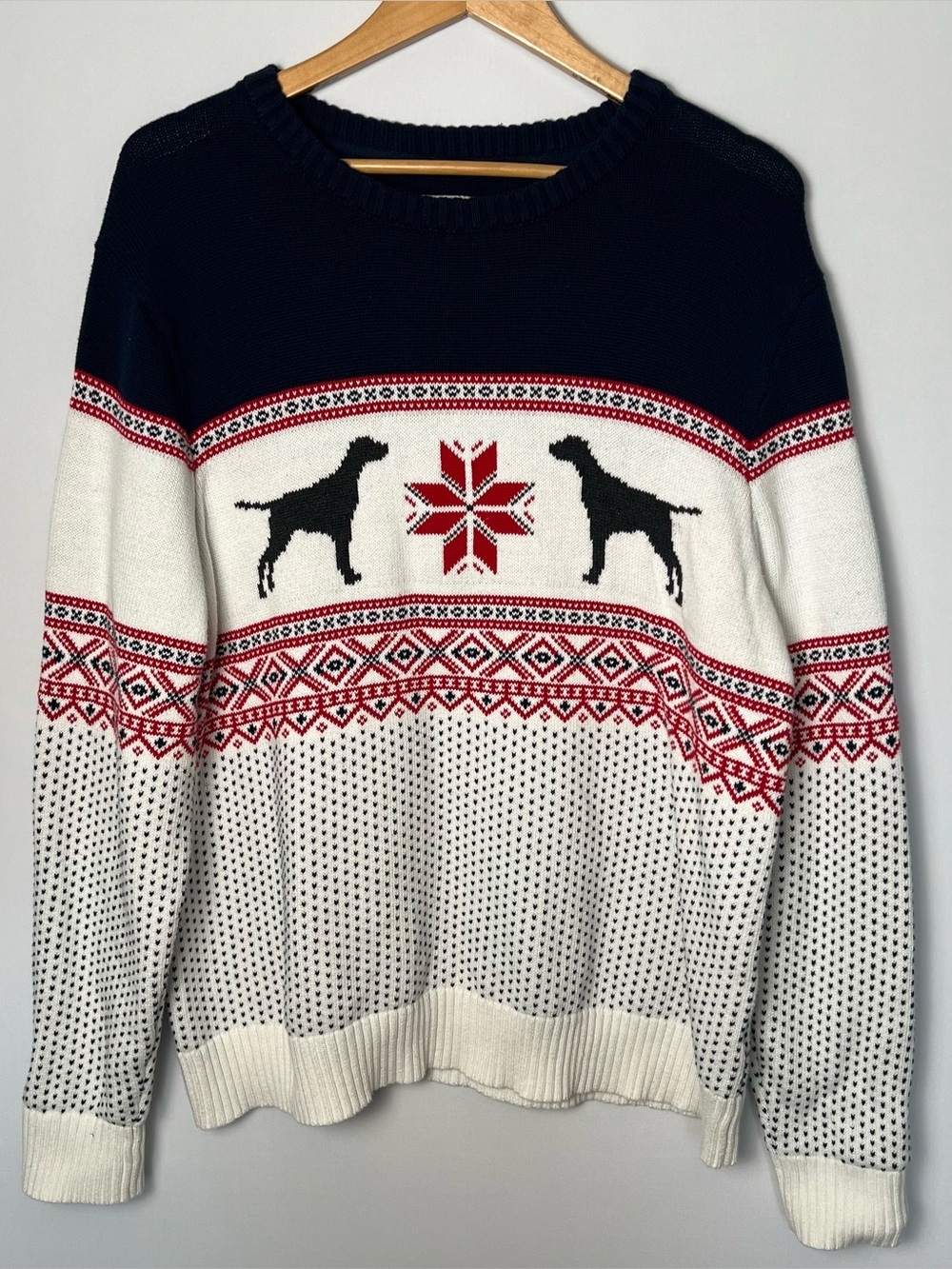 St. John’s Bay Men’s Fair Isle Crew Neck Sweater Dog Hunting Print Cottage XL